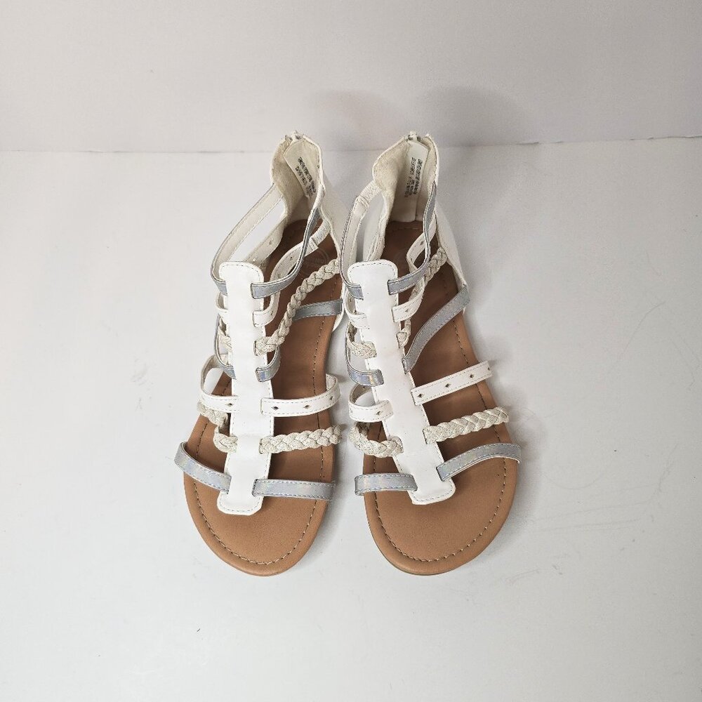 Wonder Nation Gladiator Sandals Teen Womens Size 5 White Glitter Zip-Up Strappy
